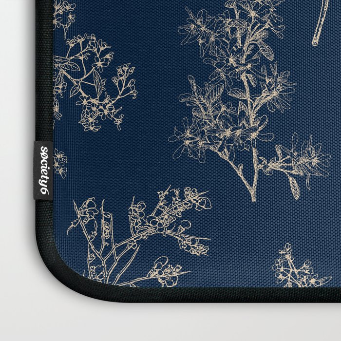 Botanical Cottage Floral Pattern Navy Blue and Beige Laptop Sleeve Gallery Image 3