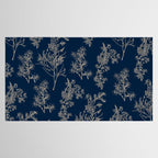 Botanical Cottage Floral Pattern Navy Blue and Beige Tablecloth Gallery Image 2