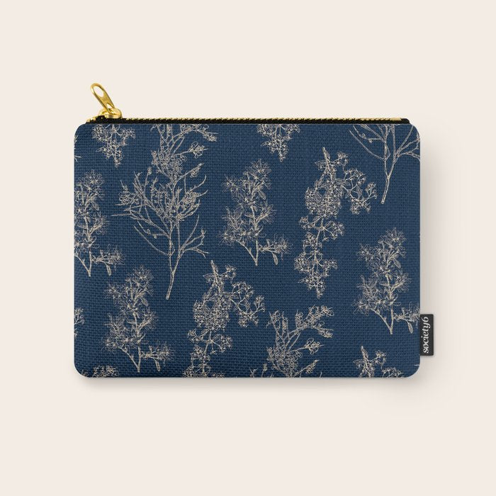 Botanical Cottage Floral Pattern Navy Blue and Beige Carry All Pouch Gallery Image 1