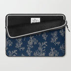 Botanical Cottage Floral Pattern Navy Blue and Beige Laptop Sleeve Gallery Image 2