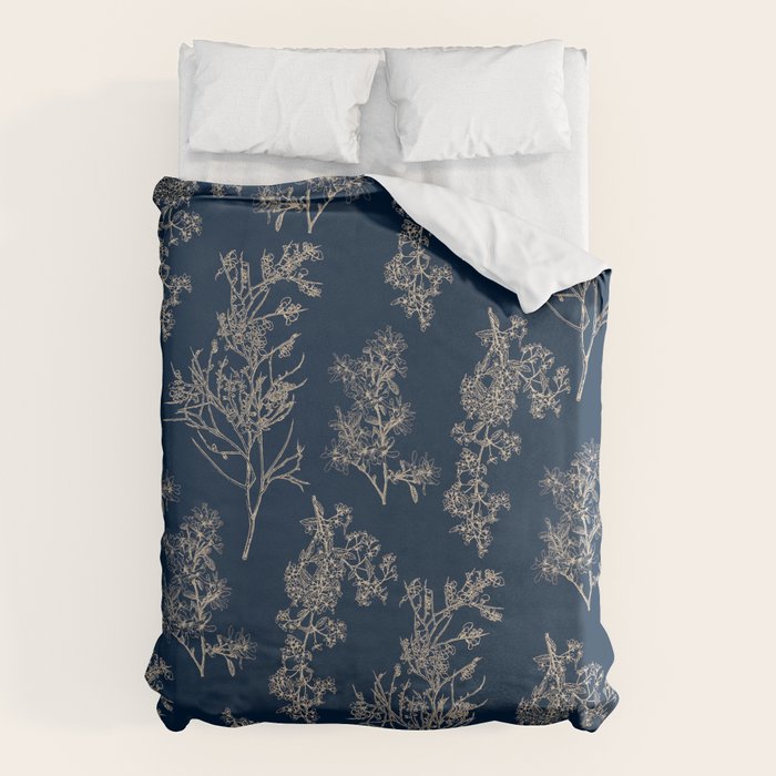 Botanical Cottage Floral Pattern Navy Blue and Beige Duvet Cover Gallery Image 6