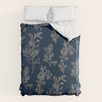 Botanical Cottage Floral Pattern Navy Blue and Beige Duvet Cover Gallery Image 6