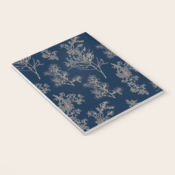 Botanical Cottage Floral Pattern Navy Blue and Beige Notebook Gallery Image 3
