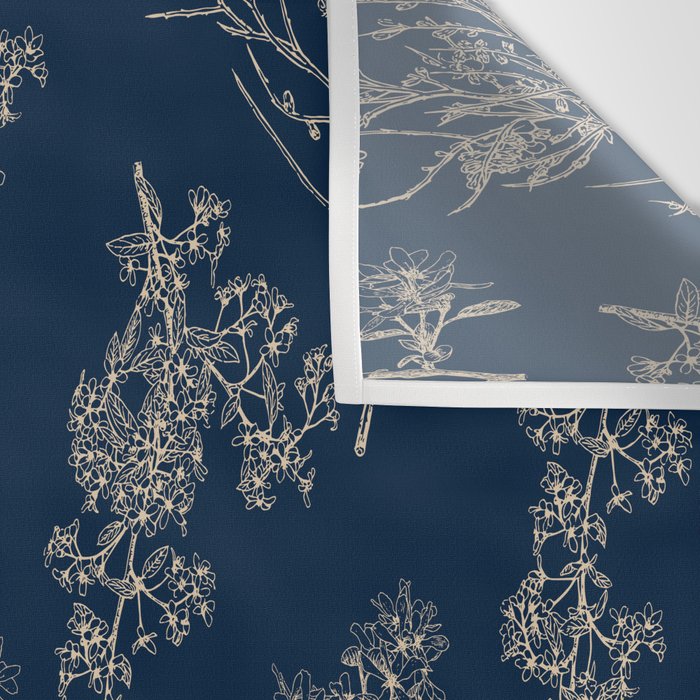 Botanical Cottage Floral Pattern Navy Blue and Beige Wall Tapestry Gallery Image 3