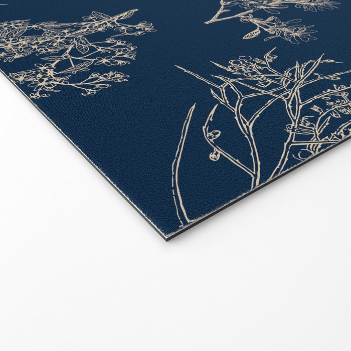 Botanical Cottage Floral Pattern Navy Blue and Beige Welcome Mat Gallery Image 2