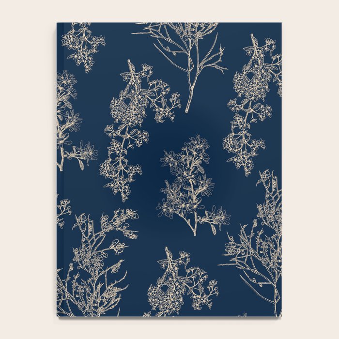 Botanical Cottage Floral Pattern Navy Blue and Beige Notebook Gallery Image 4