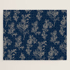 Botanical Cottage Floral Pattern Navy Blue and Beige Jigsaw Puzzle Gallery Image 1