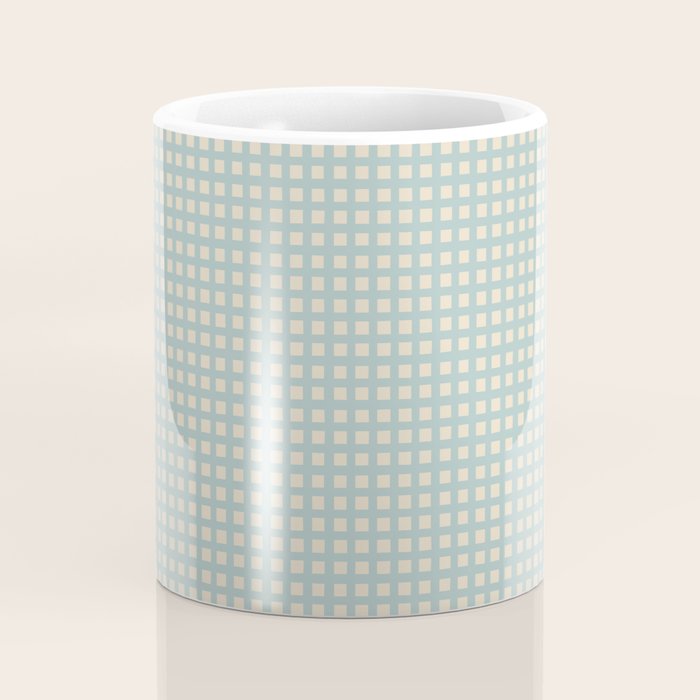 Blue geometric gingham grid art pattern Coffee Mug Gallery Image 4