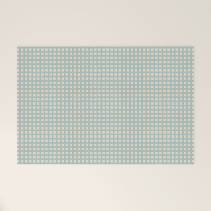 Blue geometric gingham grid art pattern Welcome Mat Gallery Image 1