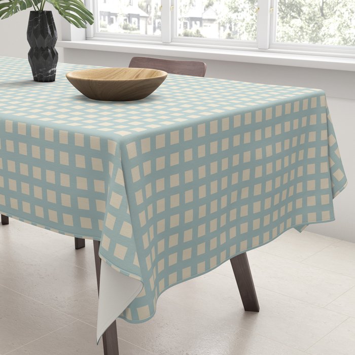 Blue geometric gingham grid art pattern Tablecloth Gallery Image 3