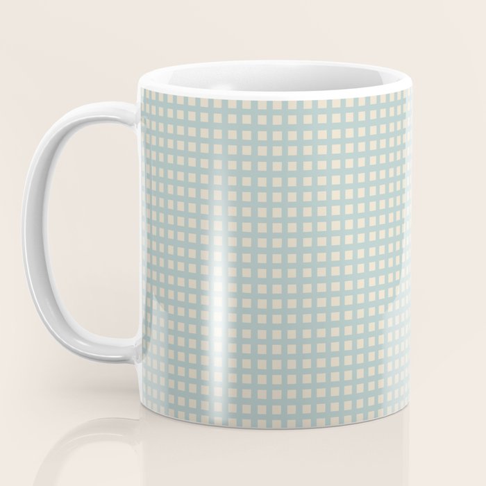 Blue geometric gingham grid art pattern Coffee Mug Gallery Image 3