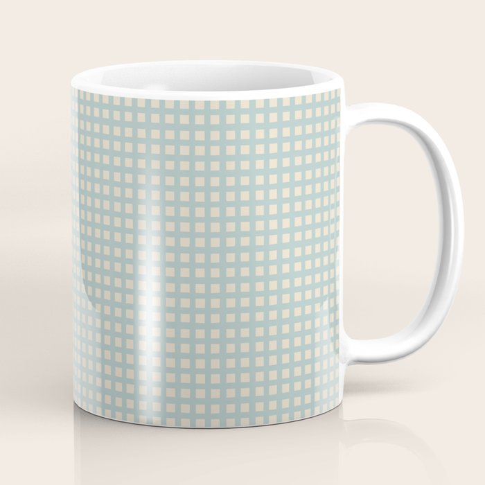 Blue geometric gingham grid art pattern Coffee Mug Gallery Image 1