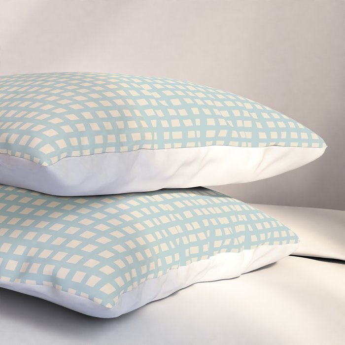 Blue geometric gingham grid art pattern Pillow Sham Gallery Image 3