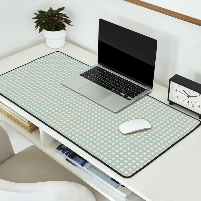 Blue geometric gingham grid art pattern Desk Mat Gallery Image 2