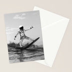 Space Surfer - Black And White - Futuristic Surf Photo Art Print - Astronaut Riding a Wave Stationery Card Gallery Image 2