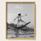 Space Surfer - Black And White - Futuristic Surf Photo Art Print - Astronaut Riding a Wave Serving Tray Gallery Image 1
