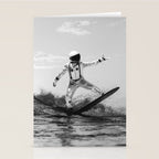 Space Surfer - Black And White - Futuristic Surf Photo Art Print - Astronaut Riding a Wave Stationery Card Gallery Image 2