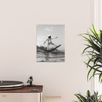 Space Surfer - Black And White - Futuristic Surf Photo Art Print - Astronaut Riding a Wave Poster Gallery Image 2