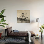 Space Surfer - Black And White - Futuristic Surf Photo Art Print - Astronaut Riding a Wave Wood Wall Art Gallery Image 2