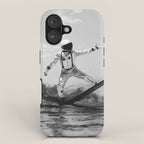 Space Surfer - Black And White - Futuristic Surf Photo Art Print - Astronaut Riding a Wave iPhone Case Gallery Image 1
