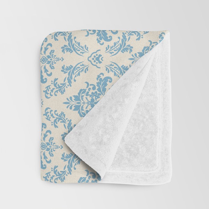 Elegant Air Blue Damask Pattern Throw Blanket Gallery Image 3
