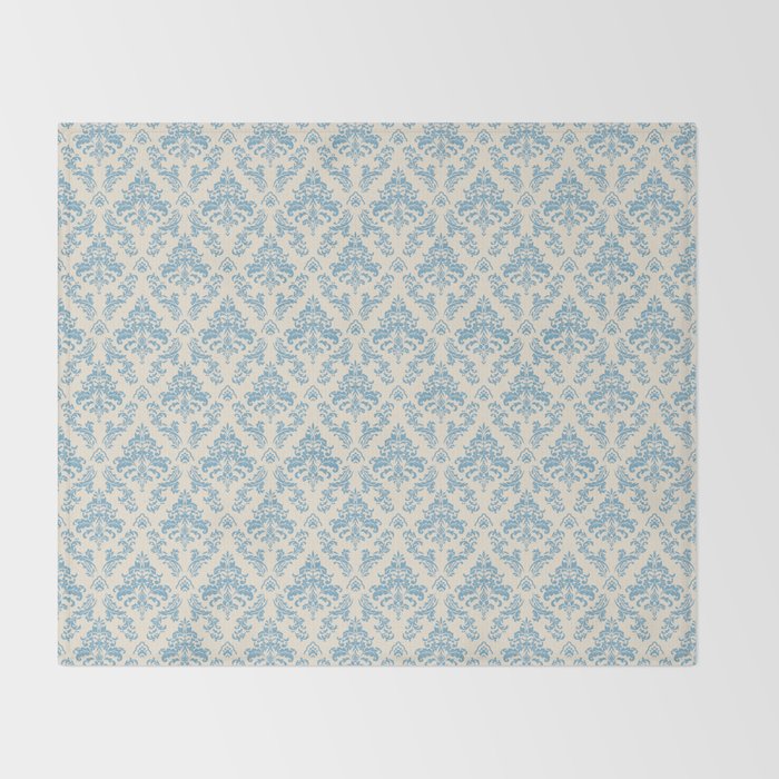 Elegant Air Blue Damask Pattern Throw Blanket Gallery Image 2