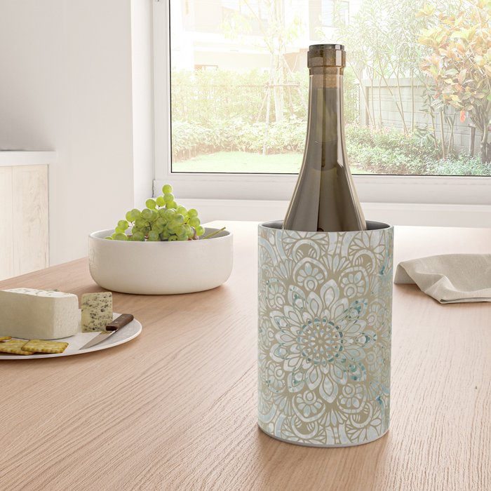 Mandala Flower, Teal and Gold, Floral Prints Wine Chiller Gallery Image 4