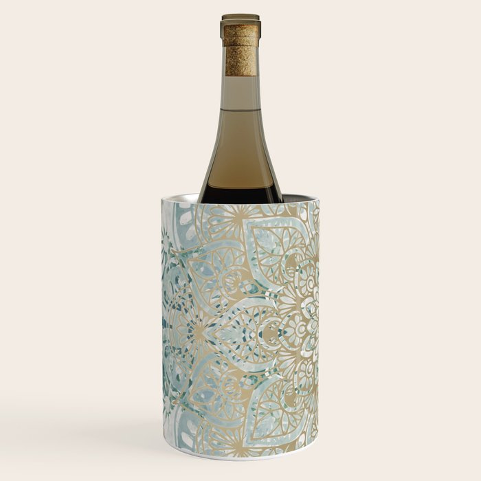 Mandala Flower, Teal and Gold, Floral Prints Wine Chiller Gallery Image 2