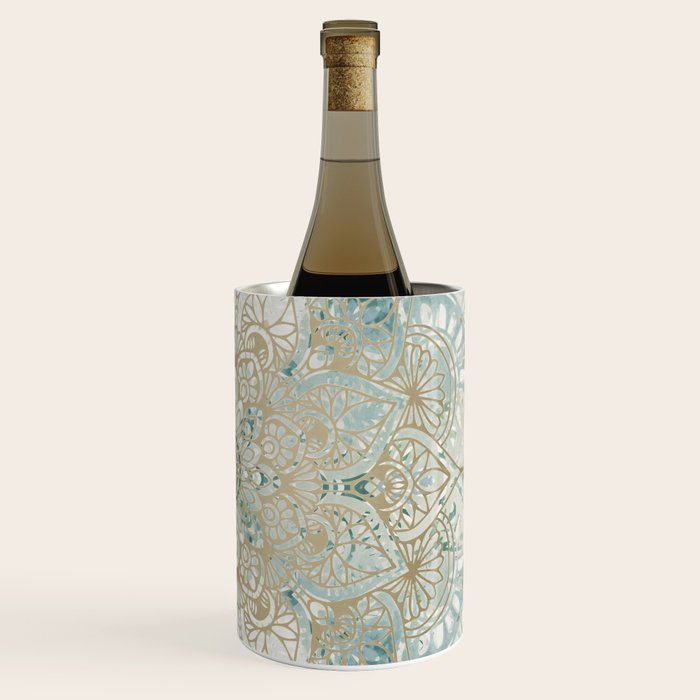 Mandala Flower, Teal and Gold, Floral Prints Wine Chiller Gallery Image 3