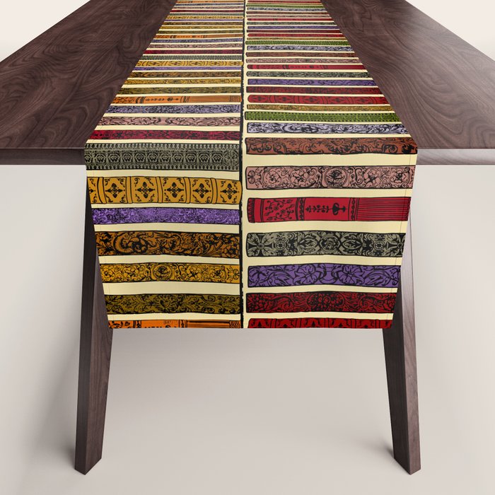 Whimsigothic Dark Academia Vintage Ornate Antique Books on Bookshelves Table Runner Gallery Image 1