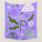 Violet Green Spring Flowers Wall Tapestry Gallery Image 4