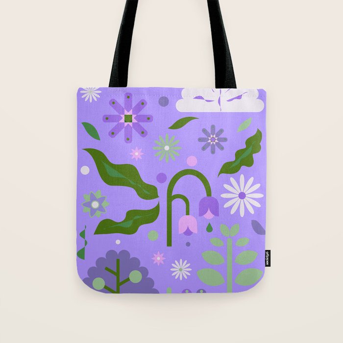 Violet Green Spring Flowers Tote Bag Gallery Image 1