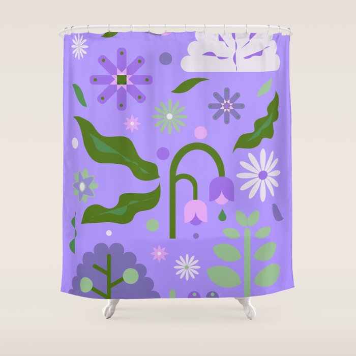 Violet Green Spring Flowers Shower Curtain Gallery Image 1