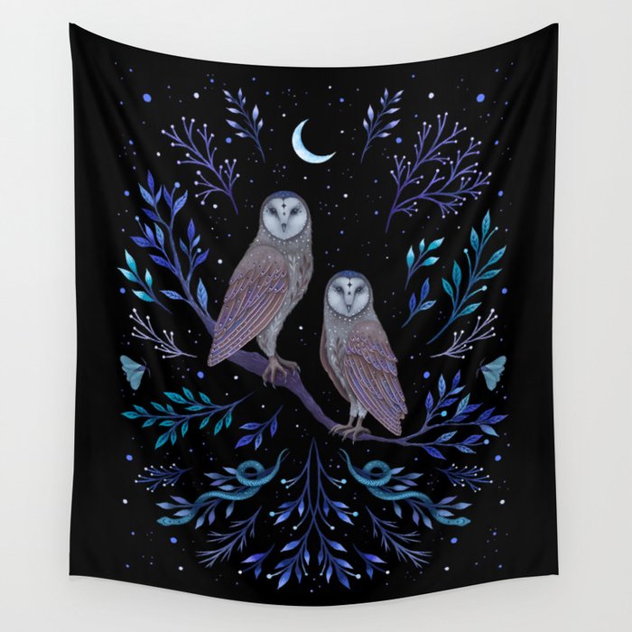 Owls in the Moonlight Wall Tapestry Gallery Image 4
