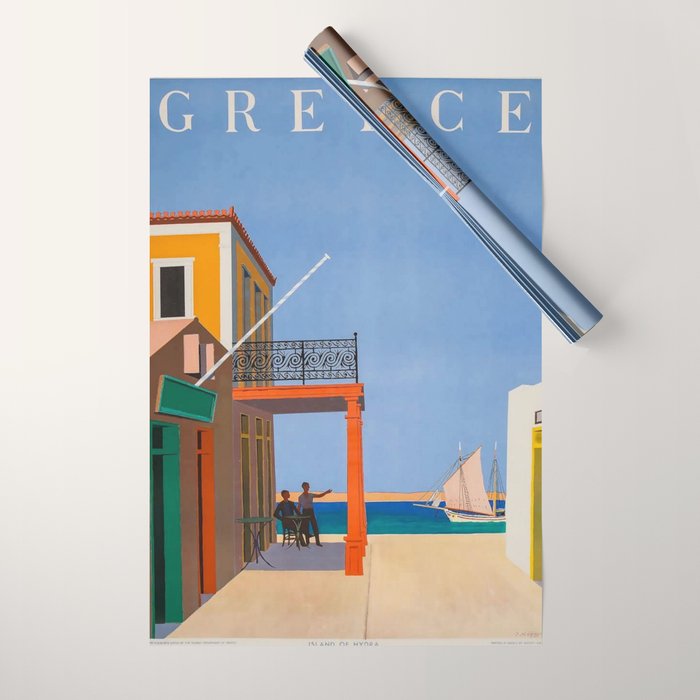 Greece Midcentury Modern Vintage Travel Poster Minimal Style Wrapping Paper Gallery Image 1