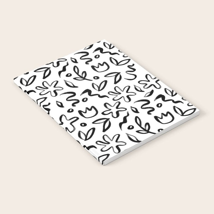 Black and white floral nature art doodle pattern Notebook Gallery Image 1
