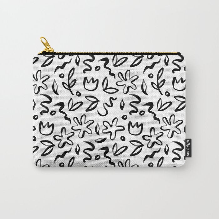 Black and white floral nature art doodle pattern Carry All Pouch Gallery Image 1