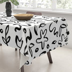 Black and white floral nature art doodle pattern Tablecloth Gallery Image 3