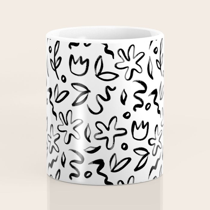 Black and white floral nature art doodle pattern Coffee Mug Gallery Image 4