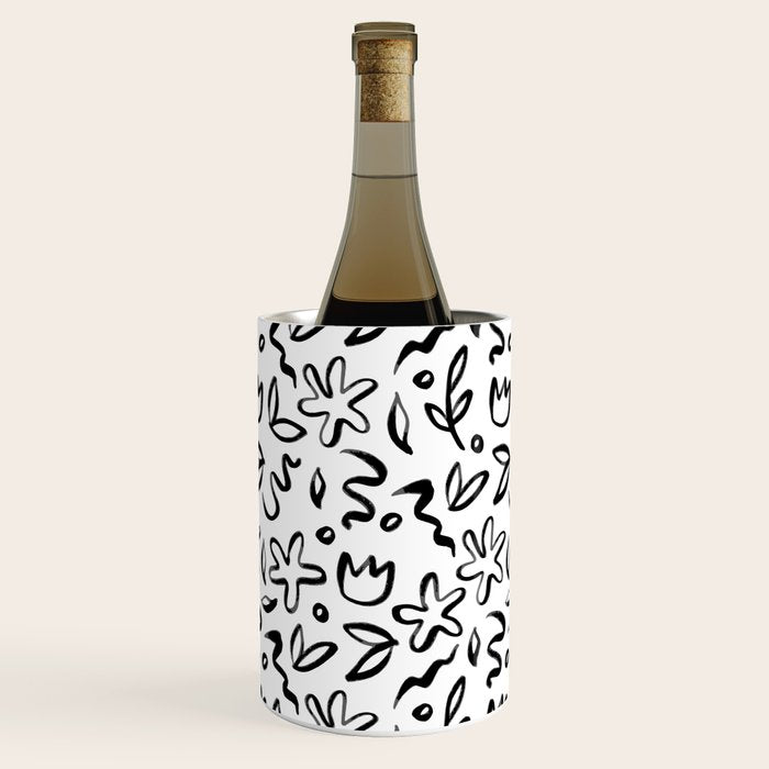 Black and white floral nature art doodle pattern Wine Chiller Gallery Image 2