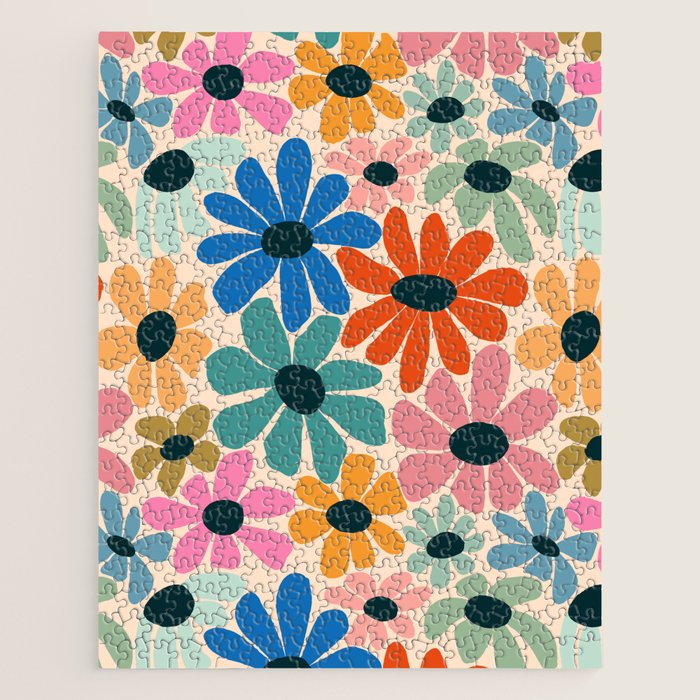 Retro Fun Floral - Rainbow color Jigsaw Puzzle Gallery Image 1