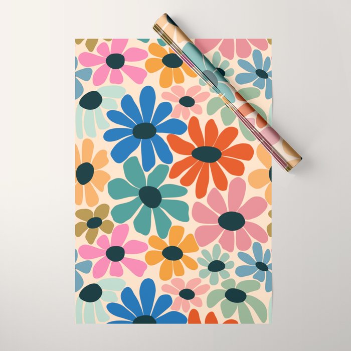 Retro Fun Floral - Rainbow color Wrapping Paper Gallery Image 1