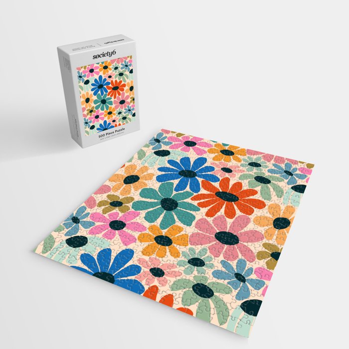 Retro Fun Floral - Rainbow color Jigsaw Puzzle Gallery Image 2