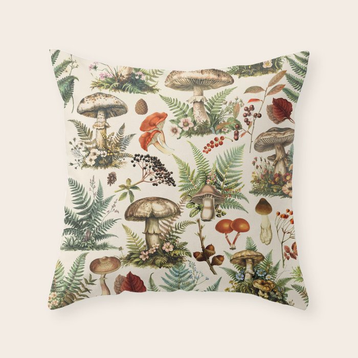 Woodland Vibes Mushroom And Fern Pattern Throw Pillow Gallery Image 6