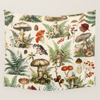 Woodland Vibes Mushroom And Fern Pattern Wall Tapestry Gallery Image 4