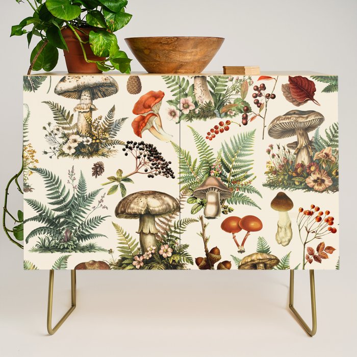 Woodland Vibes Mushroom And Fern Pattern Credenza Gallery Image 1