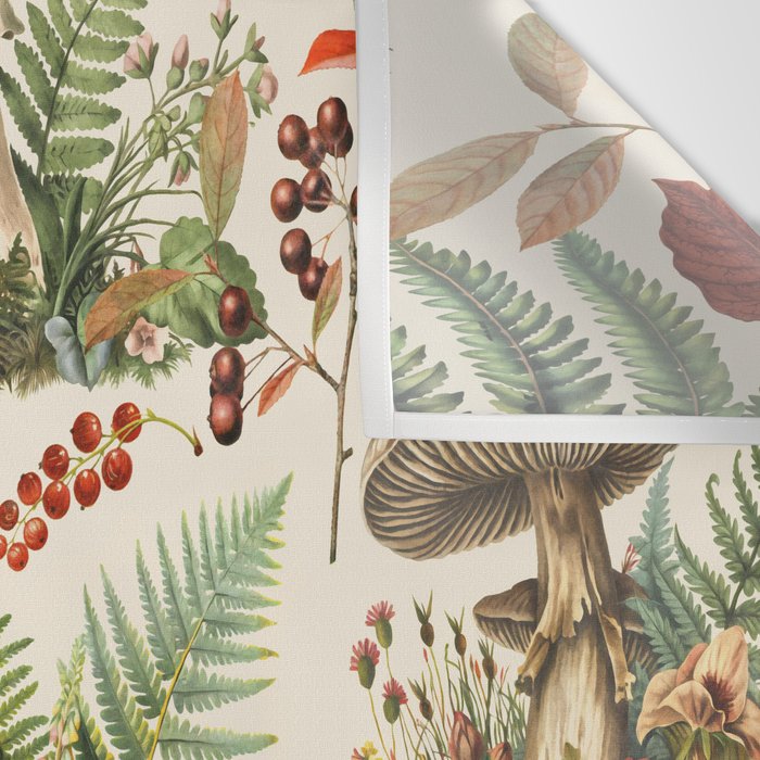 Woodland Vibes Mushroom And Fern Pattern Wall Tapestry Gallery Image 3