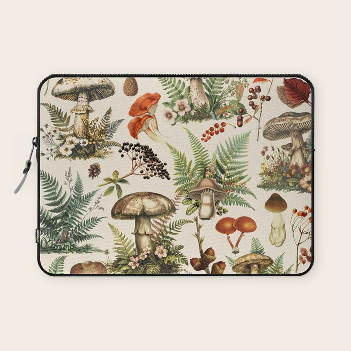Woodland Vibes Mushroom And Fern Pattern Laptop Sleeve Gallery Image 1