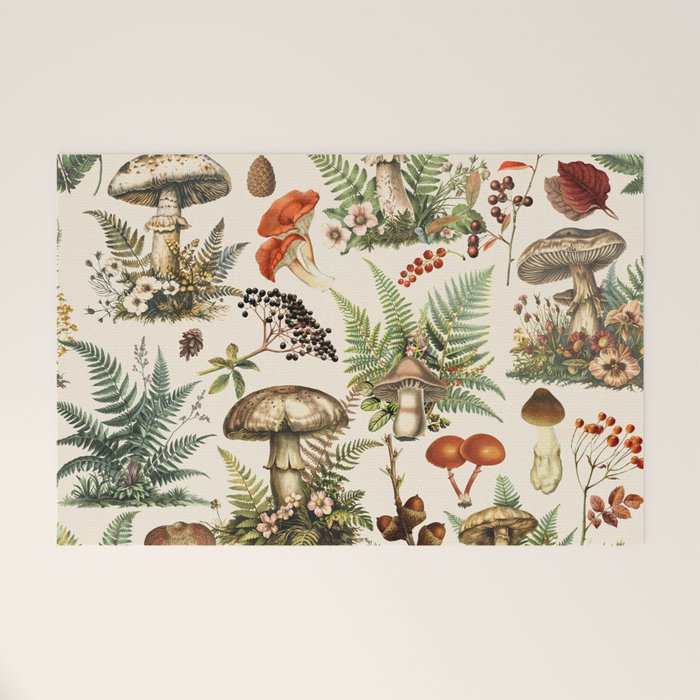Woodland Vibes Mushroom And Fern Pattern Welcome Mat Gallery Image 1