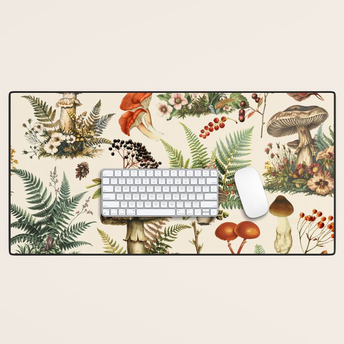 Woodland Vibes Mushroom And Fern Pattern Desk Mat Gallery Image 1